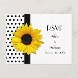 Zonnebloem Zwart Wit Polka Dot RSVP Briefkaart