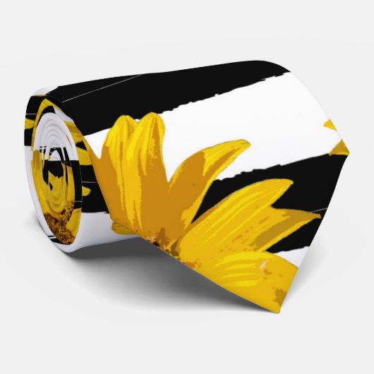Zonnebloem Zwart Witte Striptierpatroon Stropdas (Opgerold)