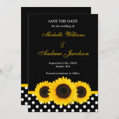 Zonnebloem Zwarte en Witte poka Dot Sparen de Datu Save The Date (Voorkant / Achterkant)