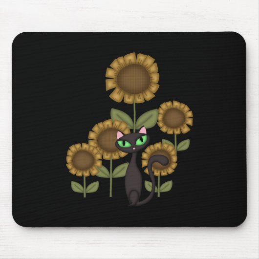 Zonnebloem Zwarte Kat Muismat (Voorkant)