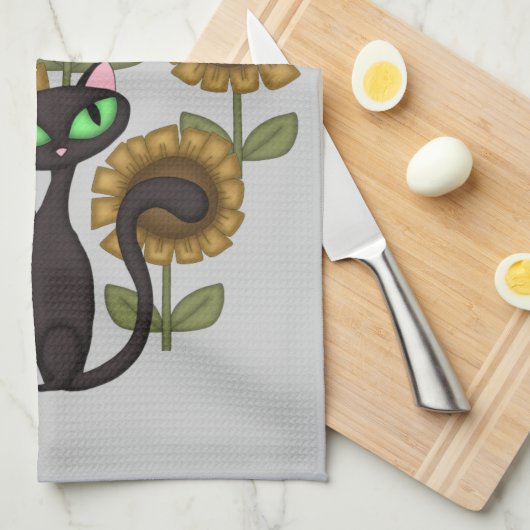 Zonnebloem Zwarte Kat Theedoek (Quarter Fold)