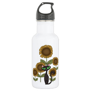 Zonnebloem Zwarte Kat Waterfles