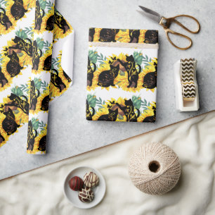 Zonnebloem Zwarte Katten Waterverf Bloemen Cadeaupapier