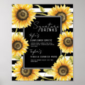 Zonnebloem Zwarte Stripe Drink Wedding Poster (Voorkant)