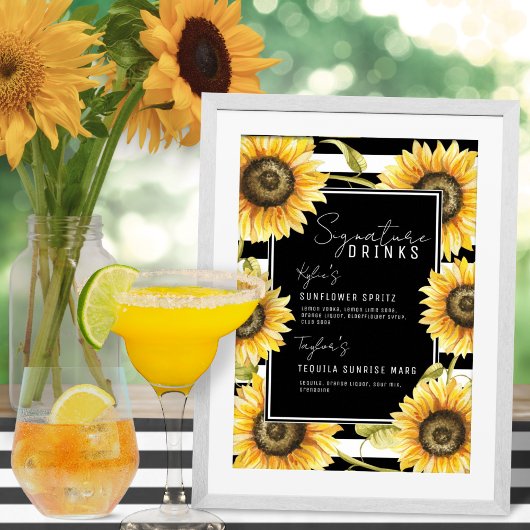 Zonnebloem Zwarte Stripe Drink Wedding Poster