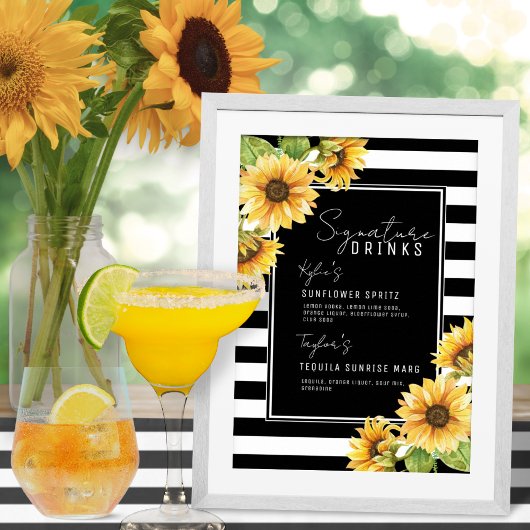 Zonnebloem Zwarte Stripe Drink Wedding Poster