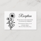 Zonnebloem Zwarte Witte Bloemen Bruiloftsreceptie Informatiekaartje (Voorkant)