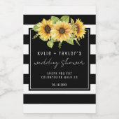 Zonnebloem Zwarte Witte Stripe bruiloft — Favor Wijn Etiket (Enkel label)