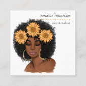 Zonnebloem Zwarte Woman Hair Stylist Vierkante Visitekaartje (Voorkant)