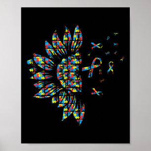 Zonnebloemautisme Puzzle Piece Ribbon Cool Awarene Poster