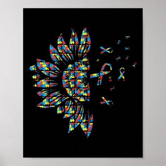 Zonnebloemautisme Puzzle Piece Ribbon Cool Awarene Poster (Voorkant)