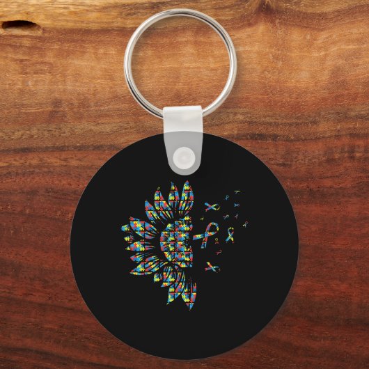 Zonnebloemautisme Puzzle Piece Ribbon Cool Awarene Sleutelhanger (Voorkant)