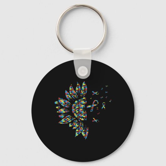 Zonnebloemautisme Puzzle Piece Ribbon Cool Awarene Sleutelhanger (Voorkant)
