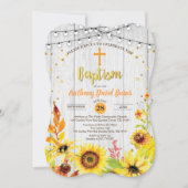 Zonnebloembaptisme-uitnodiging, bijtende houtschoo kaart (Voorkant)