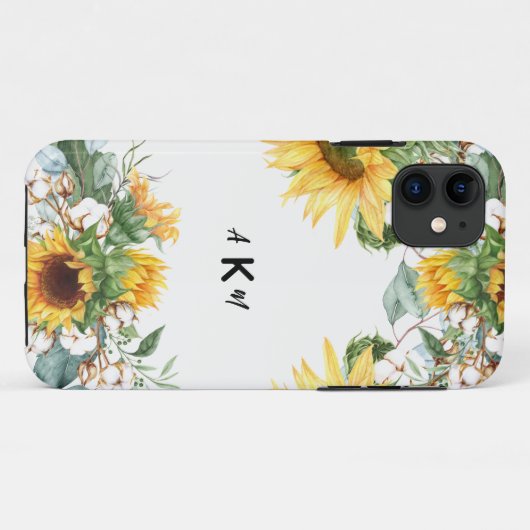 Zonnebloembarstcombinatie Lettertypemonogram Case-Mate iPhone Case (Achterkant (horizontaal))