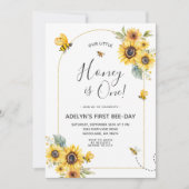 Zonnebloembij 1e verjaardag uitnodiging (Voorkant)