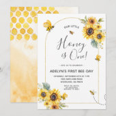 Zonnebloembij 1e verjaardag uitnodiging (Voorkant / Achterkant)