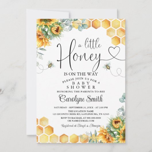 Zonnebloembij een beetje honing Baby shower Kaart (Voorkant)