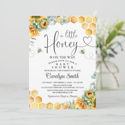 Zonnebloembij een beetje honing Baby shower Kaart (Staand voorkant)