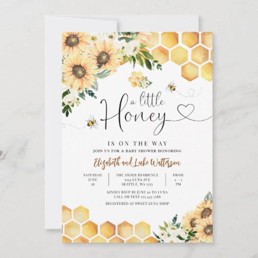 Zonnebloembij een beetje honing Baby shower Kaart (Voorkant)