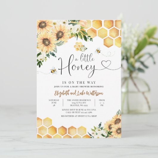 Zonnebloembij een beetje honing Baby shower Kaart (Staand voorkant)