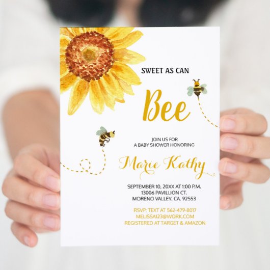 Zonnebloembijen Baby shower Kaart