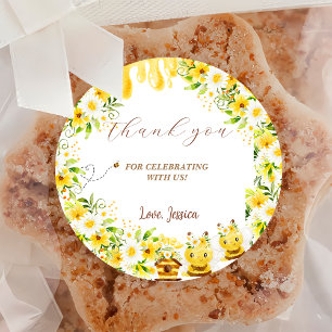 Zonnebloembijen Baby shower Ronde Sticker