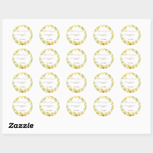 Zonnebloembijen Baby shower Ronde Sticker (Vel)