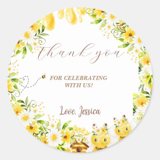 Zonnebloembijen Baby shower Ronde Sticker (Voorkant)