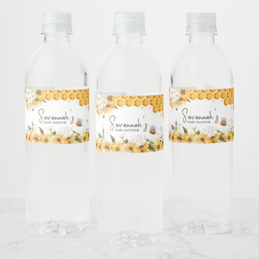 Zonnebloembijen Baby shower Waterfles Etiket (Flessen)