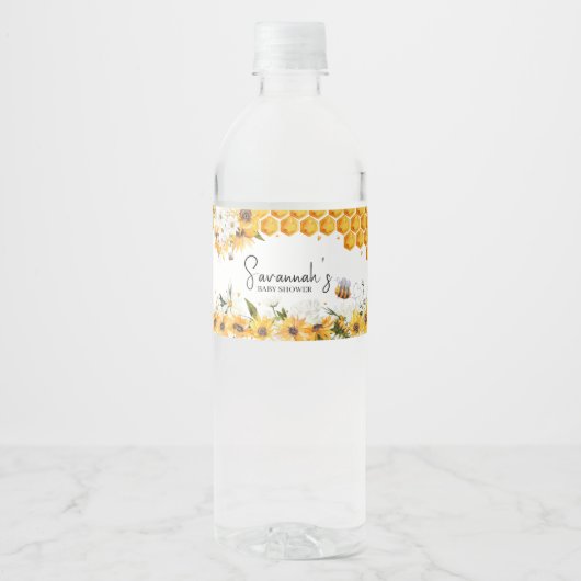 Zonnebloembijen Baby shower Waterfles Etiket (Voorkant)