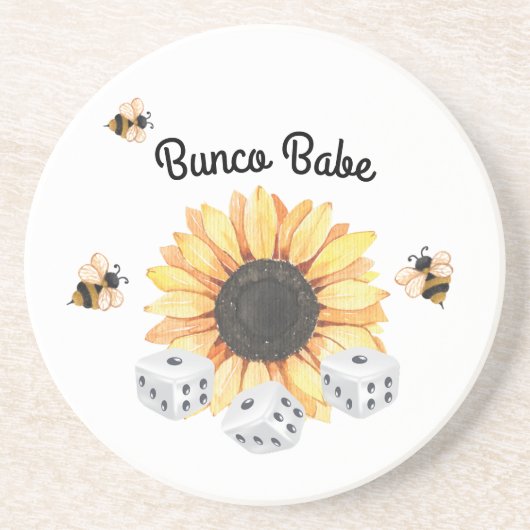 Zonnebloembijen Floral Dice Bunco Zandsteen Onderzetter (Voorkant)