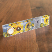 Zonnebloemblad met Beer op een bureau Naambordje (Zijkant)