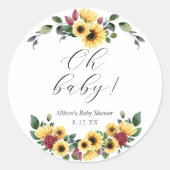 Zonnebloembladeren Baby shower Ronde Sticker (Voorkant)