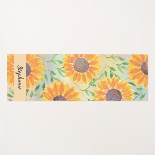 Zonnebloembladeren met persoonlijke Waterverf Yogamat (Voorkant (horizontaal))