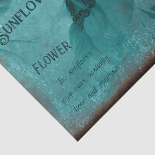 Zonnebloemblauw Blauwgroen Antiek script Tissuepapier (Detail)