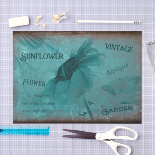 Zonnebloemblauw Blauwgroen Antiek script Tissuepapier (Craft)