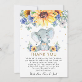 Zonnebloemblauw Floral Elephant Boy Baby shower   Bedankkaart