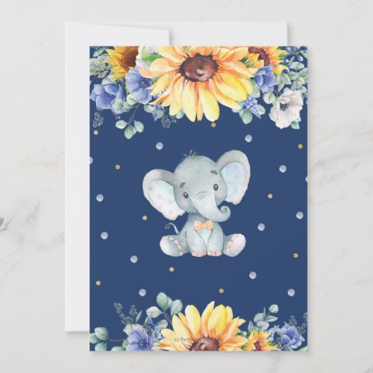 Zonnebloemblauw Floral Elephant Boy Baby shower   Bedankkaart (Achterkant)