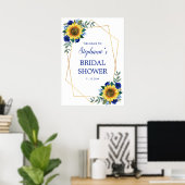 Zonnebloemblauw Floral Geometric Vrijgezellenfeest Poster (Thuiskantoor)