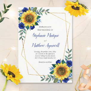 Zonnebloemblauw Floral Geometric Wedding Kaart
