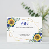 Zonnebloemblauw Floral Geometric Wedding RSVP Kaartje (Staand voorkant)