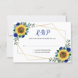 Zonnebloemblauw Floral Geometric Wedding RSVP Kaartje