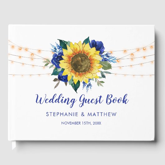 Zonnebloemblauw Floral String Lights Wedding Gastenboek (Voorkant)