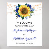 Zonnebloemblauw Floral String Lights Wedding Poster (Voorkant)
