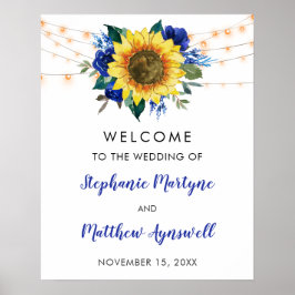 Zonnebloemblauw Floral String Lights Wedding Poster