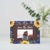 Zonnebloemblauw Florentiegrens Foto sparen de datu Aankondigingskaart (Staand voorkant)