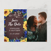 Zonnebloemblauw Florentiegrens Foto sparen de datu Aankondigingskaart (Voorkant)