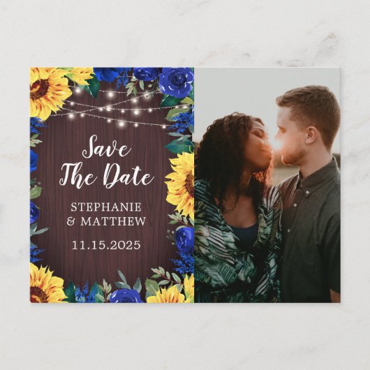 Zonnebloemblauw Florentiegrens Foto sparen de datu Aankondigingskaart (Voorkant)