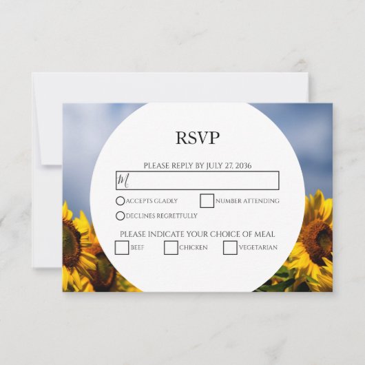 Zonnebloemblauw hemel Rustic Wedding RSVP Kaarten (Voorkant)